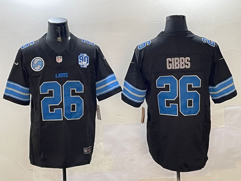 Men Detroit Lions #26 Gibbs Black three generations 2024 Nike Limited NFL Jersey style 4